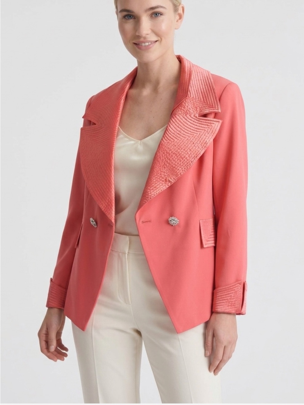 Vintage Donnavinci Coral Pink Double-Breasted Textured Lapel Blazer